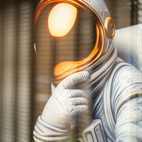Schilderij met astronaut bij ons op kantoor